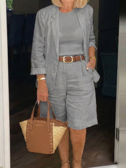 2026 Spring/Summer New Women'S - Cardigan Top And Shorts Set; Small Suit Two-Piece Set