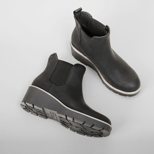 [Wedge Ankle Booties] Athlefit Women's Chelsea Wedge Boots Elastic Platform Lug Sole Slip on Wedge Ankle Booties, Women Shoes