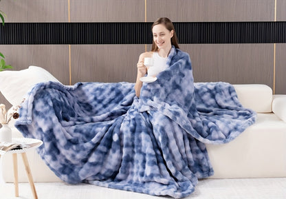 Faux Rabbit Fur Cozy Throw Blanket - Machine-Washable Travel Style