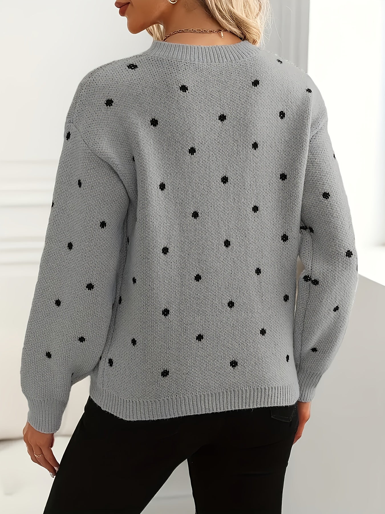 Women'S Polka Dot Sweater - Casual Long Sleeve Crew Neck Pullover with Relaxed Fit & Medium Stretch, Soft Warm Fall Winter Sweater for Casual Attire, Sweater, Mediumstretch Fabric
