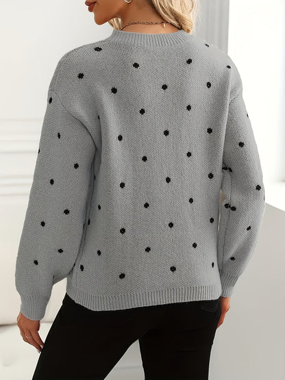 Women'S Polka Dot Sweater - Casual Long Sleeve Crew Neck Pullover with Relaxed Fit & Medium Stretch, Soft Warm Fall Winter Sweater for Casual Attire, Sweater, Mediumstretch Fabric