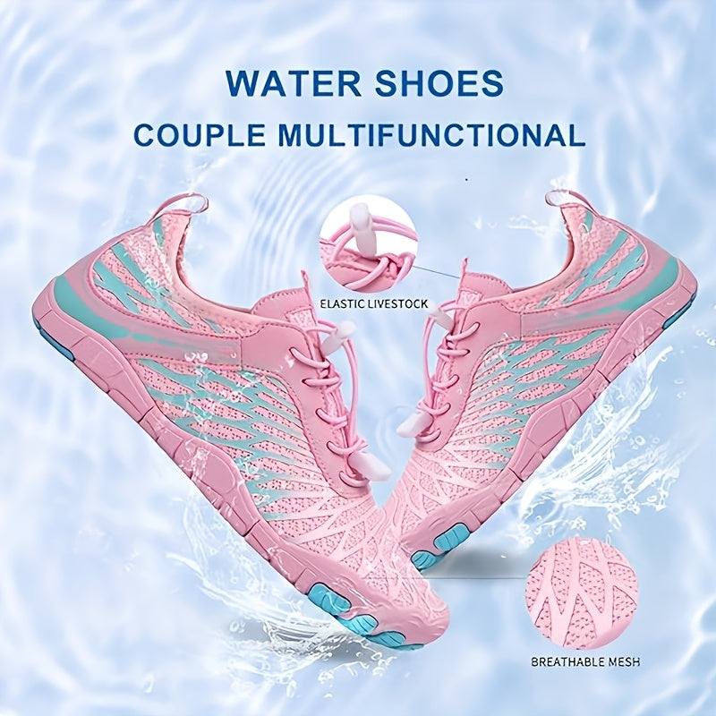 Women's Versatile Quick-Dry Sneakers: Lightweight, Non-Slip, Breathable Striped Aqua Shoes for All-Season Outdoor Adventurew Slip Lace Up Casual Shoes