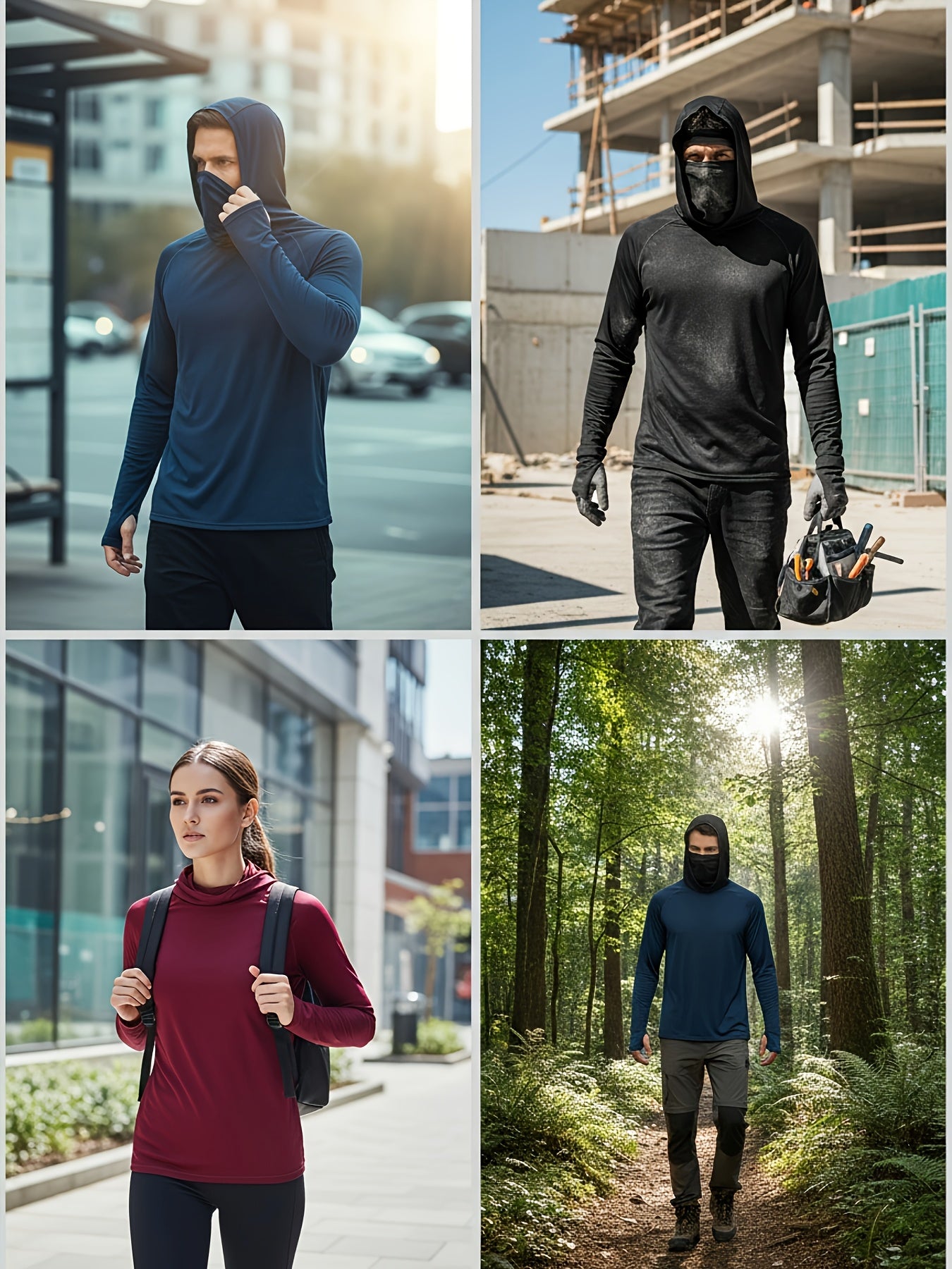 Kinglaman 3pcs Men's Fashion Hoodie Built-in Mask Trendy Lightweight, Comfortable, Quick-drying And Breathable
