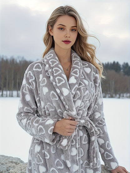 Autumn And Winter Flannel Pajamas Women's Reversible Thickened Women's Belted Dressing Gowns Loose Warm And Comfortable Home Clothes