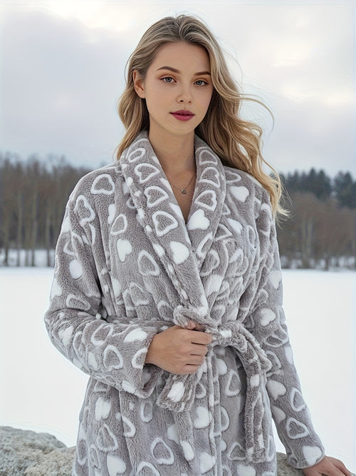 Autumn And Winter Flannel Pajamas Women's Reversible Thickened Women's Belted Dressing Gowns Loose Warm And Comfortable Home Clothes