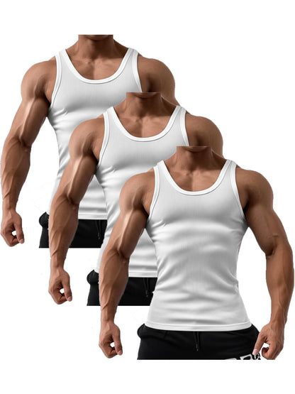 3 Pack Men's 100% Cotton A-Shirts Undershirt Plain Ribbed Tank Top