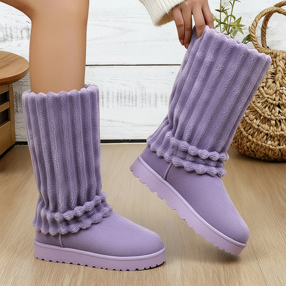 Women'S Winter Thick-Soled Snow Boots with Plush Collar & Slip-Resistant PVC Sole | Warm Round Toe, Casual or Dress Style, Black/Brown - Cozy Holiday Gift