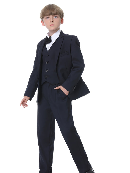 NIMBLE Boys Formal Suit Set Jacket Vest Trousers 3pcs 3-13Y Children Party Clothes Host Wedding Available In Four Colors Blue Black Khaki Navy Blue
