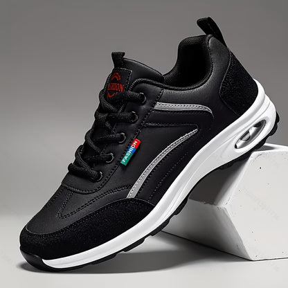 [Men's Fashion Sneakers] Men's Fashion Sneakers - Lace-up Design, PU Material, Comfortable Lining, Non-slip Casual Style, Soft-soled Running Shoes, Suitable for Outdoor Activities