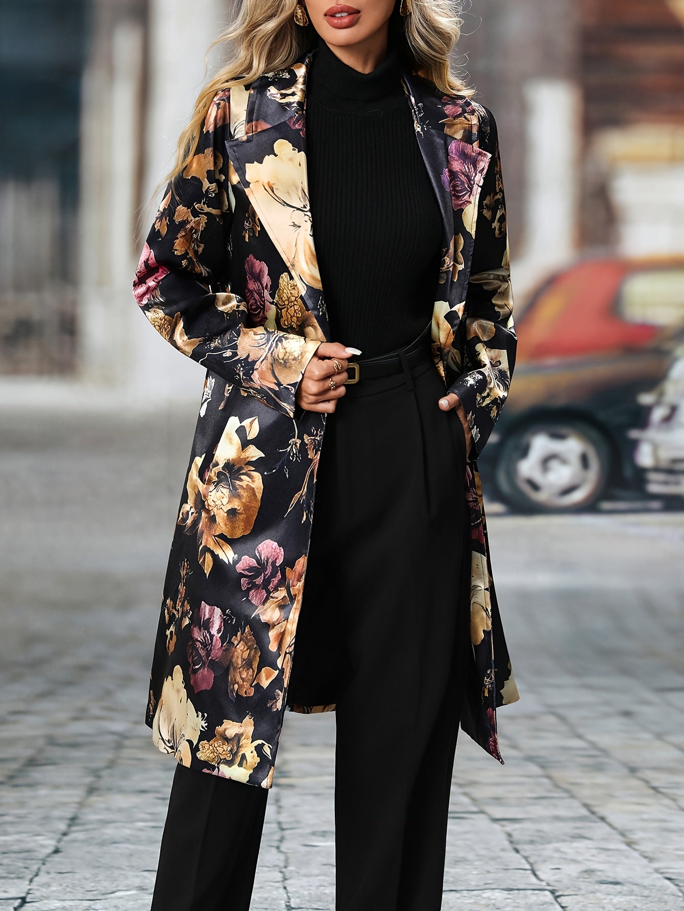 Long-sleeved Floral Pattern Single-breasted Suit Jacket