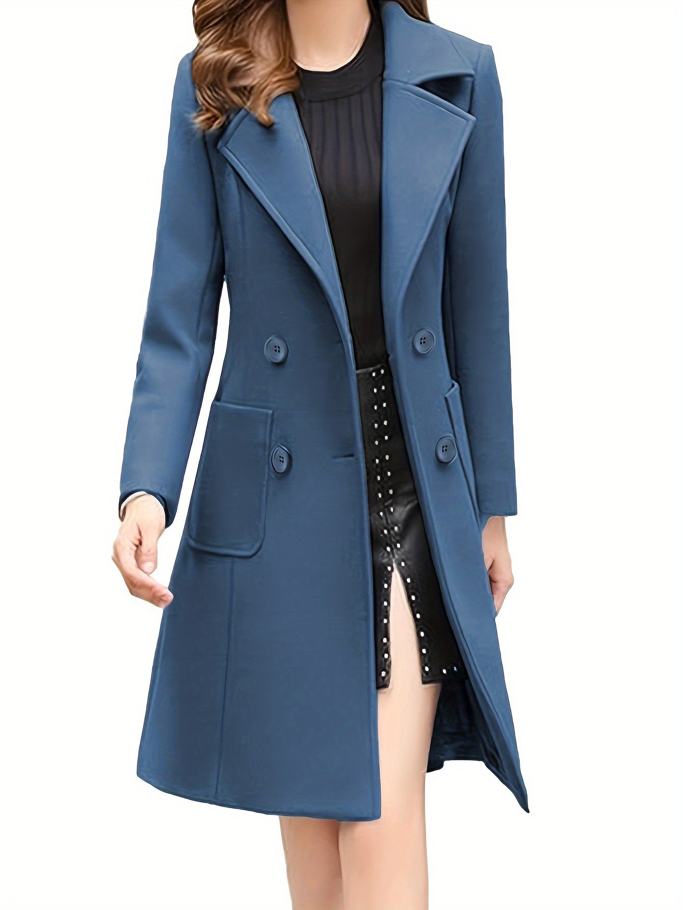 Mid-Length Coat for Women Featuring a Double-Breasted Lapel Design, Perfect for Winter
