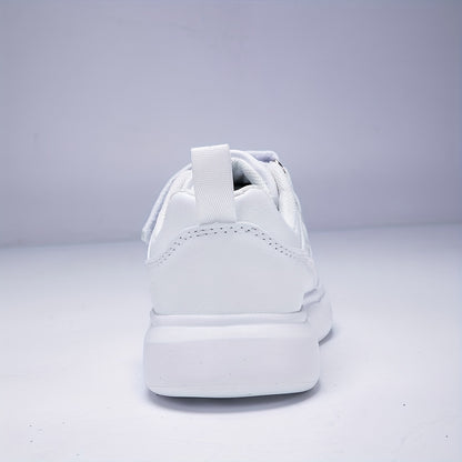 Girls' Versatile White Sneakers - Durable Casual Footwear with Hook-and-loop Fastener Strap, Non-Slip EVA Sole, Ideal for Daily Use and Sports