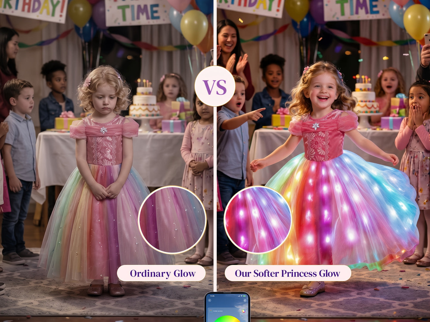 Girls Light Up Princess Carnival Party Dress Up Wireless Voice Smart Control LED Dress Christmas Halloween Prom Dress (Batteries Not Included)