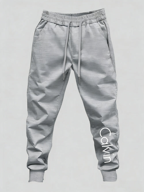 1pc Sweatpants with Calvin Letter Print Pattern Men'S Fashion Easy Cool Vacation Elastic Fabric Sports Casual Men'S Trendy Fitness Long Pants (Solely 1pc)