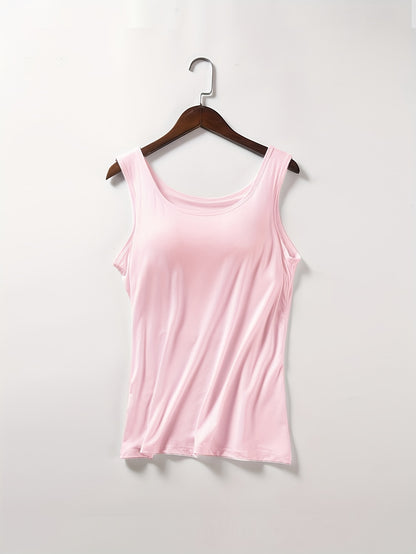 3pcs Pack Women's Vest, Built-in Bra, Seamless Design, Yoga And Casual Layering Undershirt, Layering Base - Suitable for Summer, Vacation, Beach Party Outerwear Solid Colors, Black & Pink & Apricot