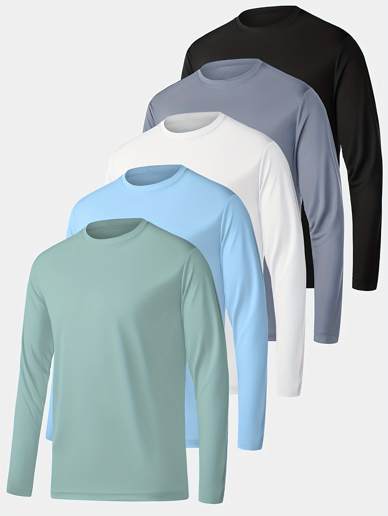 Kinglaman 5pcs Men'S Quick Dry Long Sleeve T-Shirts for Casual Workouts with Moisture-Wicking Performance