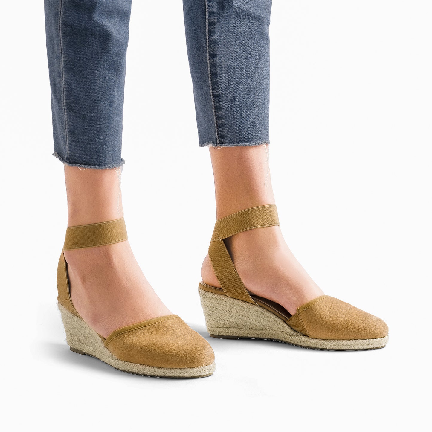 Women's Elastic Ankle Strap Espadrilles Wedge Pump Sandals