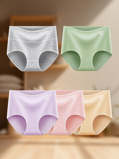 [Belly Butt-Lifting Briefs] 5pcs Women's High-Waisted Underwear - Belly Butt-Lifting Briefs with Butterfly Patterns, Soft Breathable Triangle Cut Suitable for Daily Wear, Commuting & Postpartum, Tummy Panties