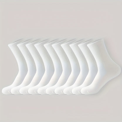10 Pairs of Solid Black and White Socks, Simple, Breathable, and Comfortable Mid-calf Socks, Suitable for All-season Sports, Unisex