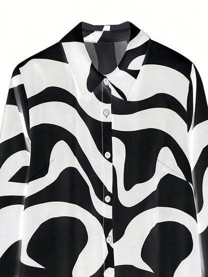 2pcs Women's Casual Lapel Button Pantsuit - Zebra Print, Smooth Polyester Fabric, 210g/m² & 220g/m² - Spring, Summer & Autumn Essentials | Machine Washable | No Lining Design | Slight Stretch