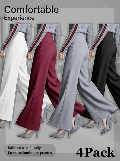 4 Pack, Dress Pants for Women Women'S High Waisted Wide Leg Business Casual Trousers with Pockets, Stretchy Comfortable Work Pants for Office, Commute, Daily Wear, Skin-Friendly Seamless Ladies Straight Leg Pa 4-Way Stretch Women'S Suit Pants