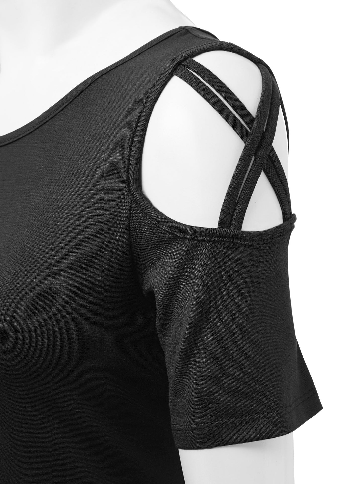 Women's Casual Open Strap Shoulder Short Sleeve Top