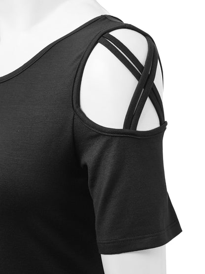 Women's Casual Open Strap Shoulder Short Sleeve Top