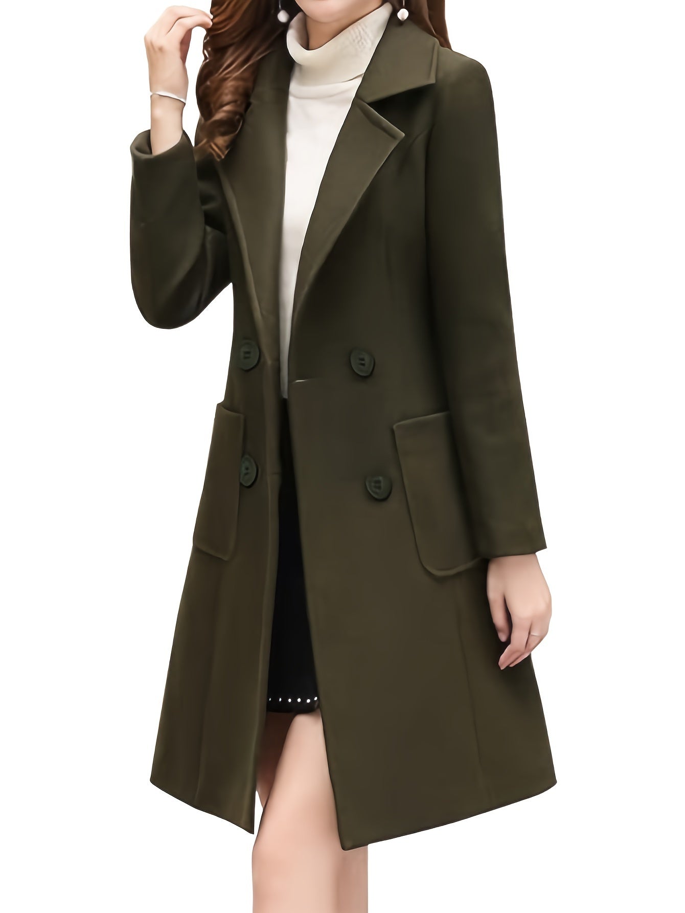 Mid-Length Coat for Women Featuring a Double-Breasted Lapel Design, Perfect for Winter