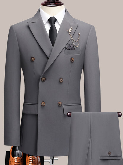 Latest Men's Solid Color Suit Two-Piece Suit Peaked Lapel Double-Breasted Four Seasons Men's Business Suit Formal Business Casual Wedding Dress