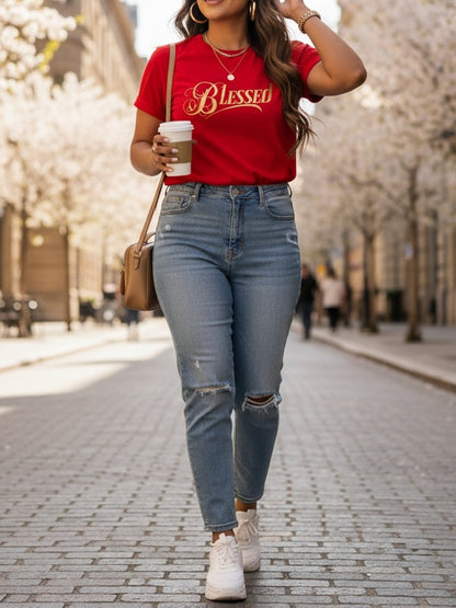 Women's Fun Pattern Round Neck Short Sleeve T-shirt Light Luxury Simple Style Holiday Party Animal Letter Pattern Print Breathable Retro Casual Elegant Style Cartoon Letter Perfect Choice Round Neck Sweater Versatile Tops Everyday Comfort