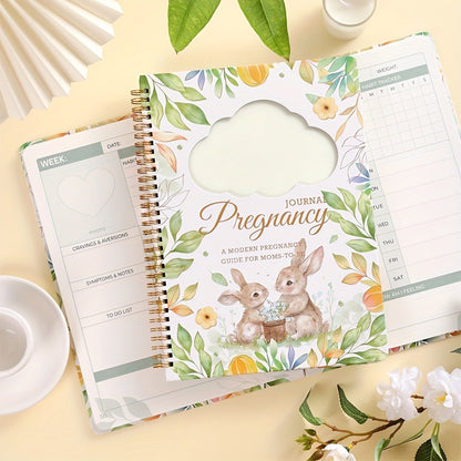 Pregnancy Journal and Memory Book - 96 Sheets - Floral bunny cover with stickers and sonogram photo insert
