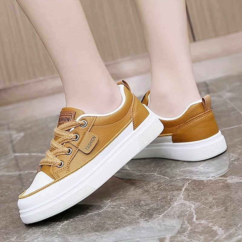 [Sneakers] Women'S Sports, Outdoor Trends, Fashion, Leisure, Thick Soled Lace-Up Low Top Shoes, Comfortable And Versatile for All Seasons, Board Shoes with faux leather Surface, College Style Women'S Shoes Suitable for Walking, Lightweight Shoes