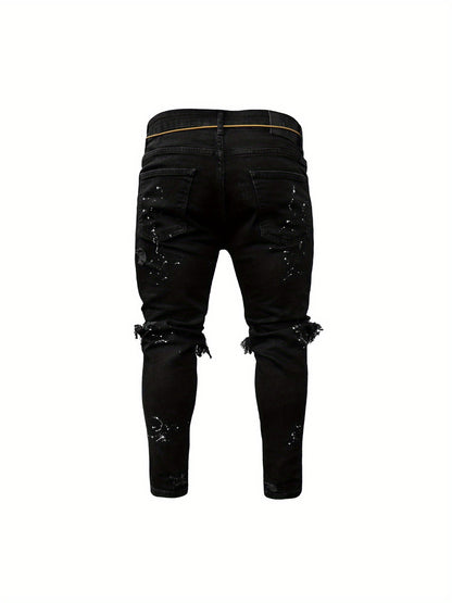 1pc for Man's Skinny Fit Ripped Destroyed Distressed Slim Fashion Stretch Jeans Pants - Stretch & Durable for Daily & Street Wear - Sizes S-3XL