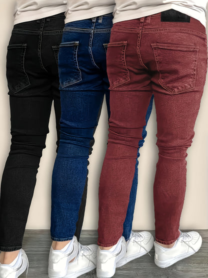 3pcs - Fashionable Men's Slim Jeans - Stretch Jeans for Men - Classic And Versatile for All Seasons