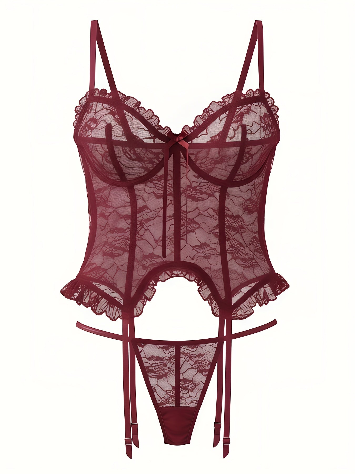 1Set/4pcs Women's Sexy Lingerie Set Floral Lace Garter Bustier Lingerie Set with 1Pair Stocking, Women's Lace Stockings Lingerie Bodysuits Nightwear for Romantic Date Wearing