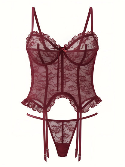 1Set/4pcs Women's Sexy Lingerie Set Floral Lace Garter Bustier Lingerie Set with 1Pair Stocking, Women's Lace Stockings Lingerie Bodysuits Nightwear for Romantic Date Wearing