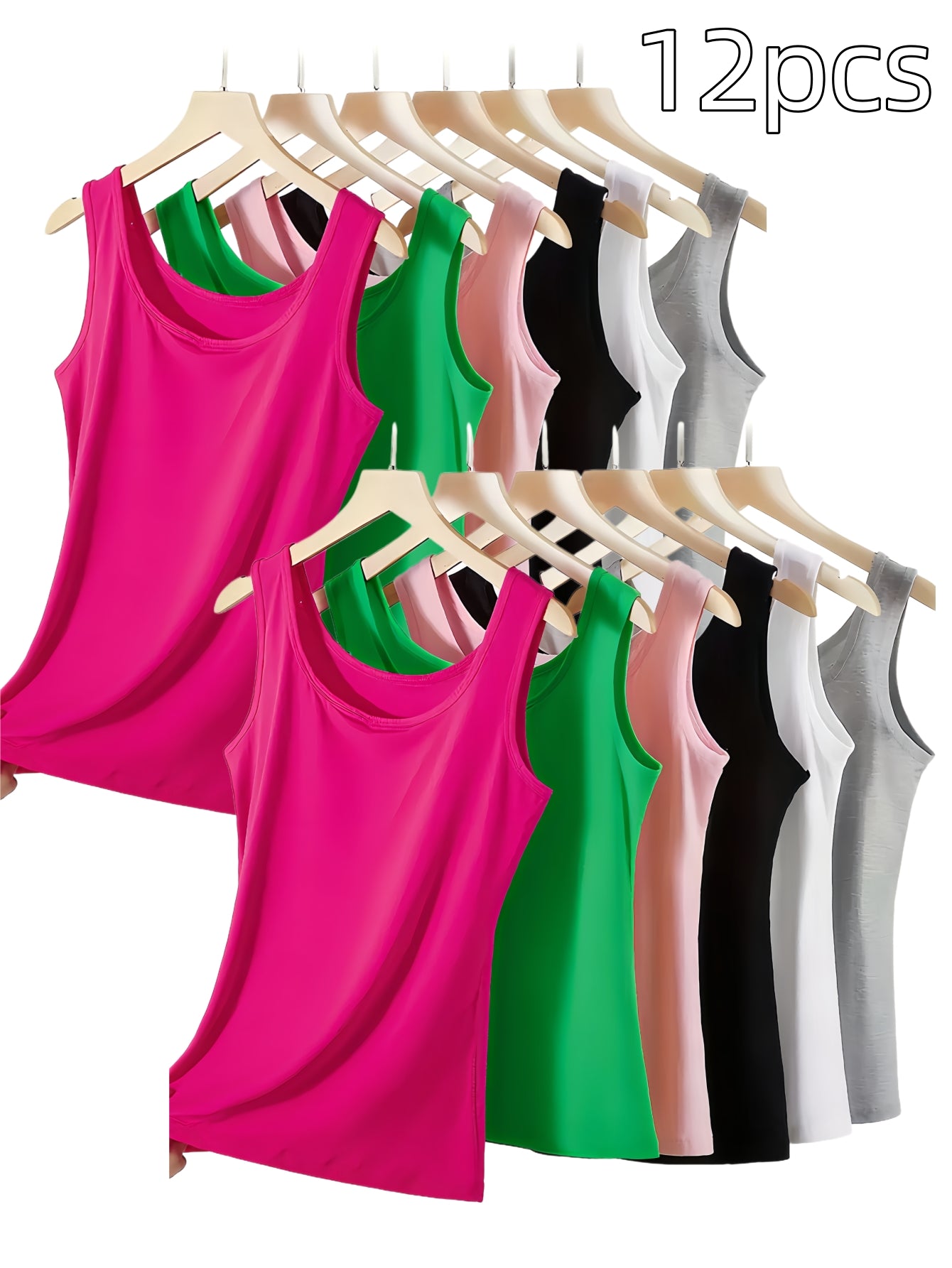 12pcs Women's Sleeveless Blouses & - Solid Color -Chic Sleeveless Shirts, Sleeveless Vest for Layering, Full Color Palette ( Neutrals to Tones) - Breathable Machine-Washable Casual Wear for Home & Outfits, Versatile