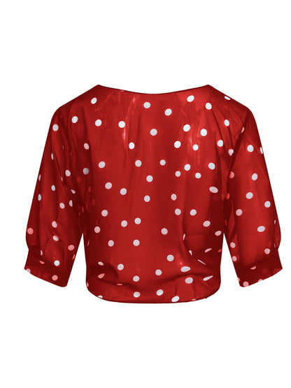 Chiffon Blouse with Polka-Dot Design, Stylish Short-Sleeve Crop Top, Women'S Apparel