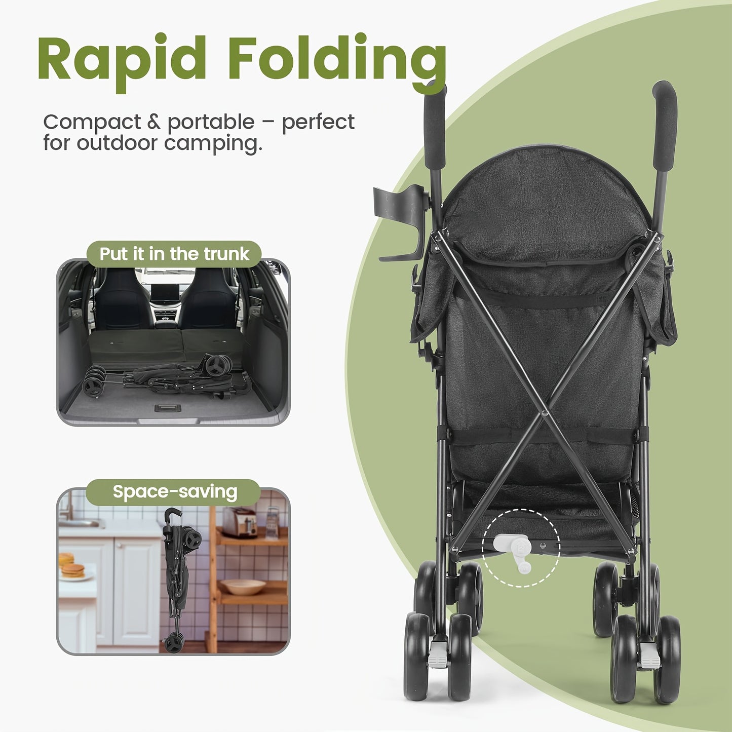 Mini Convenience Stroller Lightweight Stroller with Compact Fold, Multi Position Recline, Canopy with Pop Out Sun Visor And More Umbrella Stroller for Travel And More, Black Gray DrayGreen Pink.