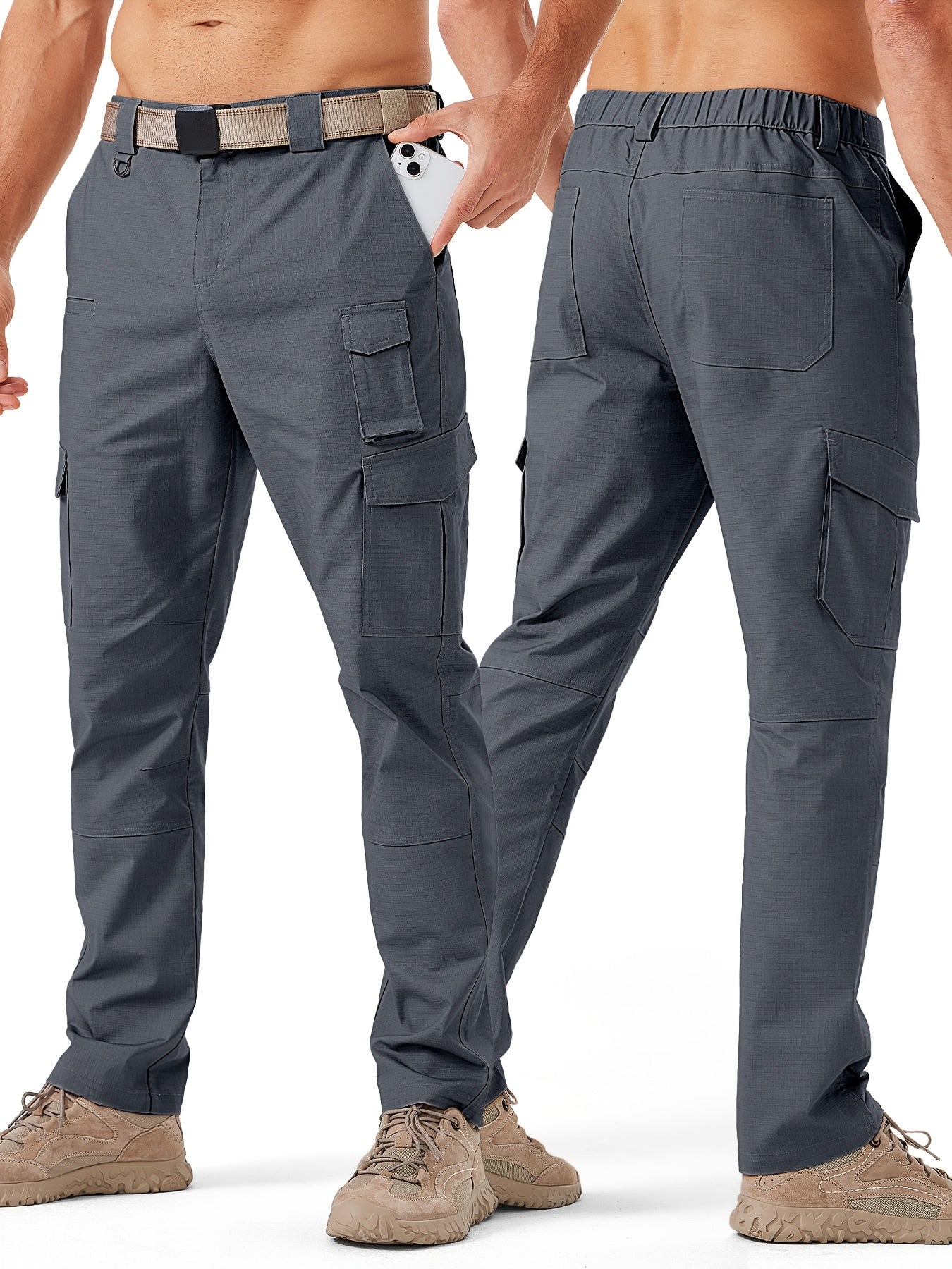 31' Men's Work Pants Cargo Pants Loose Casual Multi Pockets Outdoor Pants Color Block Straight Leg Cargo Pants with 8 Pockets