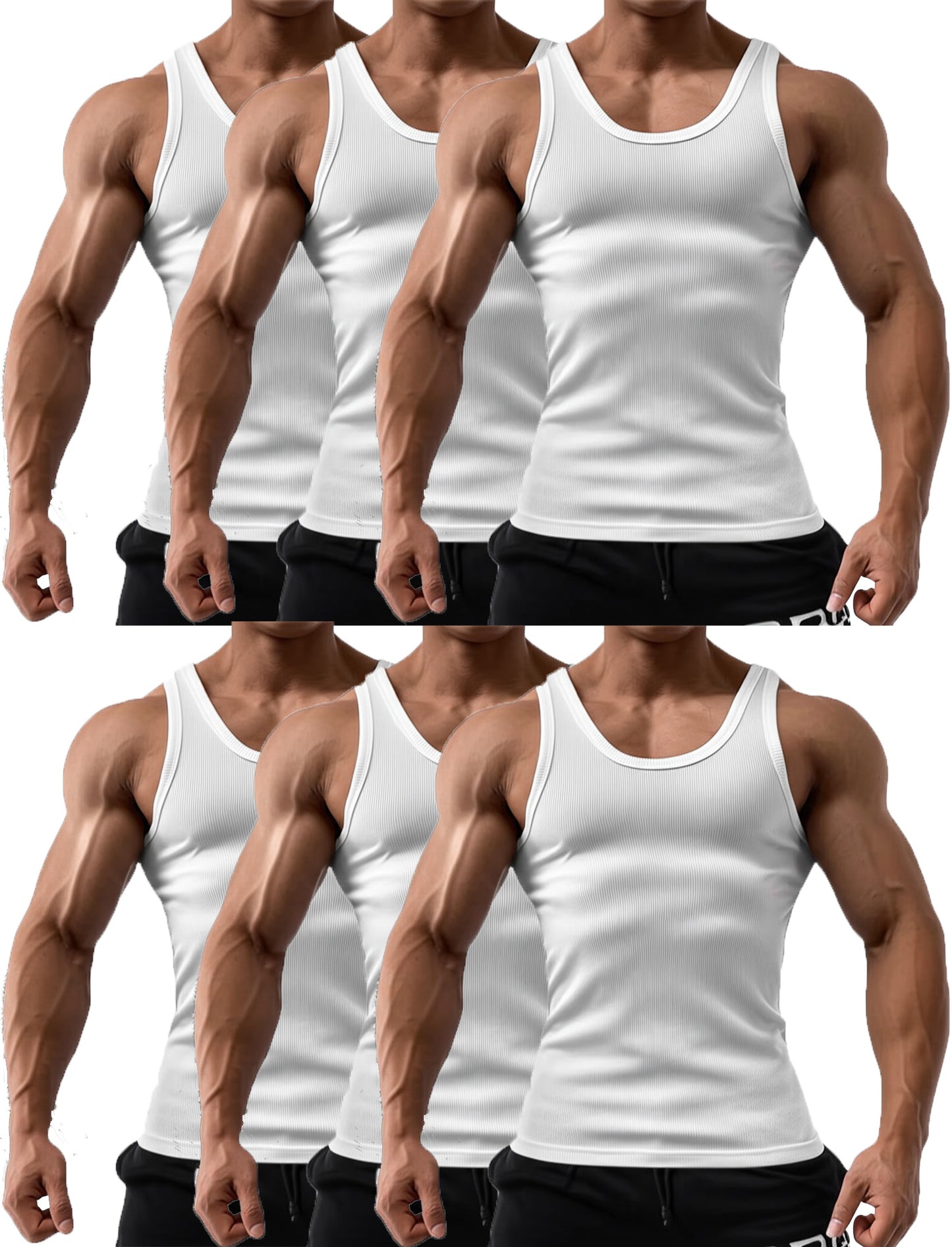 6 Pcs Men's Solid Color 100% Cotton Tank Tops Crew Neck A Shirt Daily Wear Basic Underwear Regular Fit, Ribbed Texture Sleeveless Vest For Gym and Casual Wear