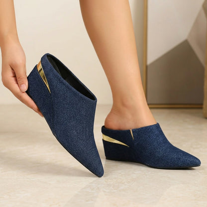 Women's Textured Fabric Pointed-toe Heels, One-foot Studded Mules, Comfortable Sandals, Thick Heels, Multi-color Simple And Portable, Casual Commuting Portable, Daily Wearable Women's Shoes, Women Shoes
