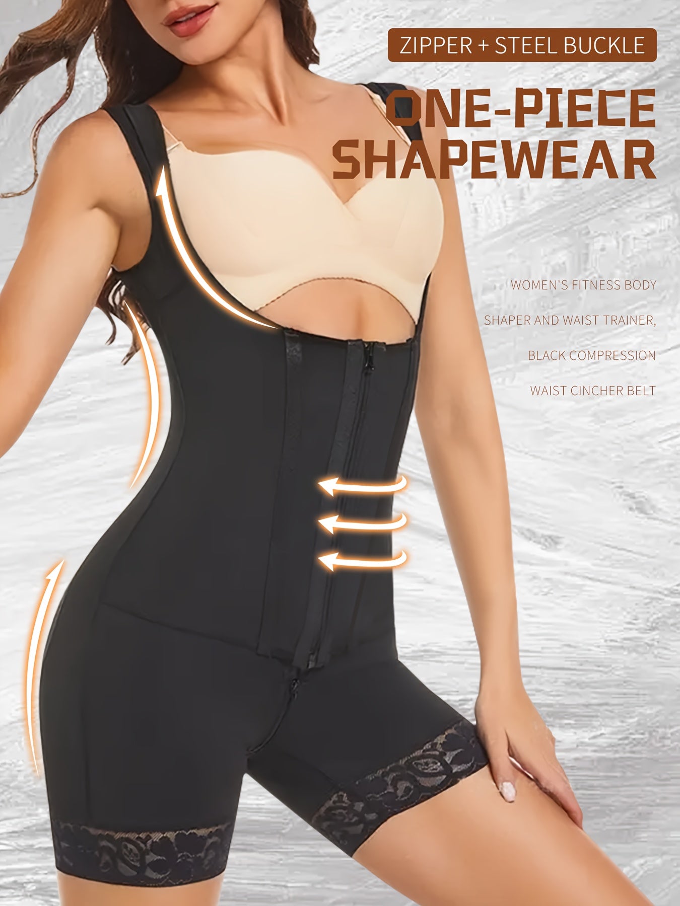 1pc Women Colombian Shapewear, Zipper Closure, Bust-Open, Tummy Control, Butt Lifting, Thigh Bodysuit Lingerie