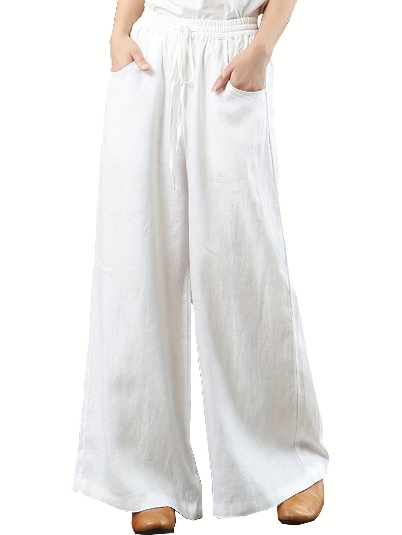 Women's Palazzo Pants Drawstring Waist Wide Leg CLoose Trousers with Pockets Comfort