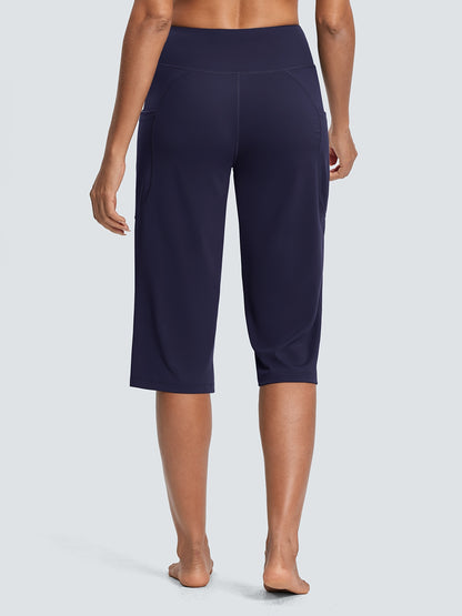 18-Inch Capri Trousers for Women Featuring a High Waist, Pockets, Tummy Control, And a Loose Straight Leg Design Suitable for Workouts And