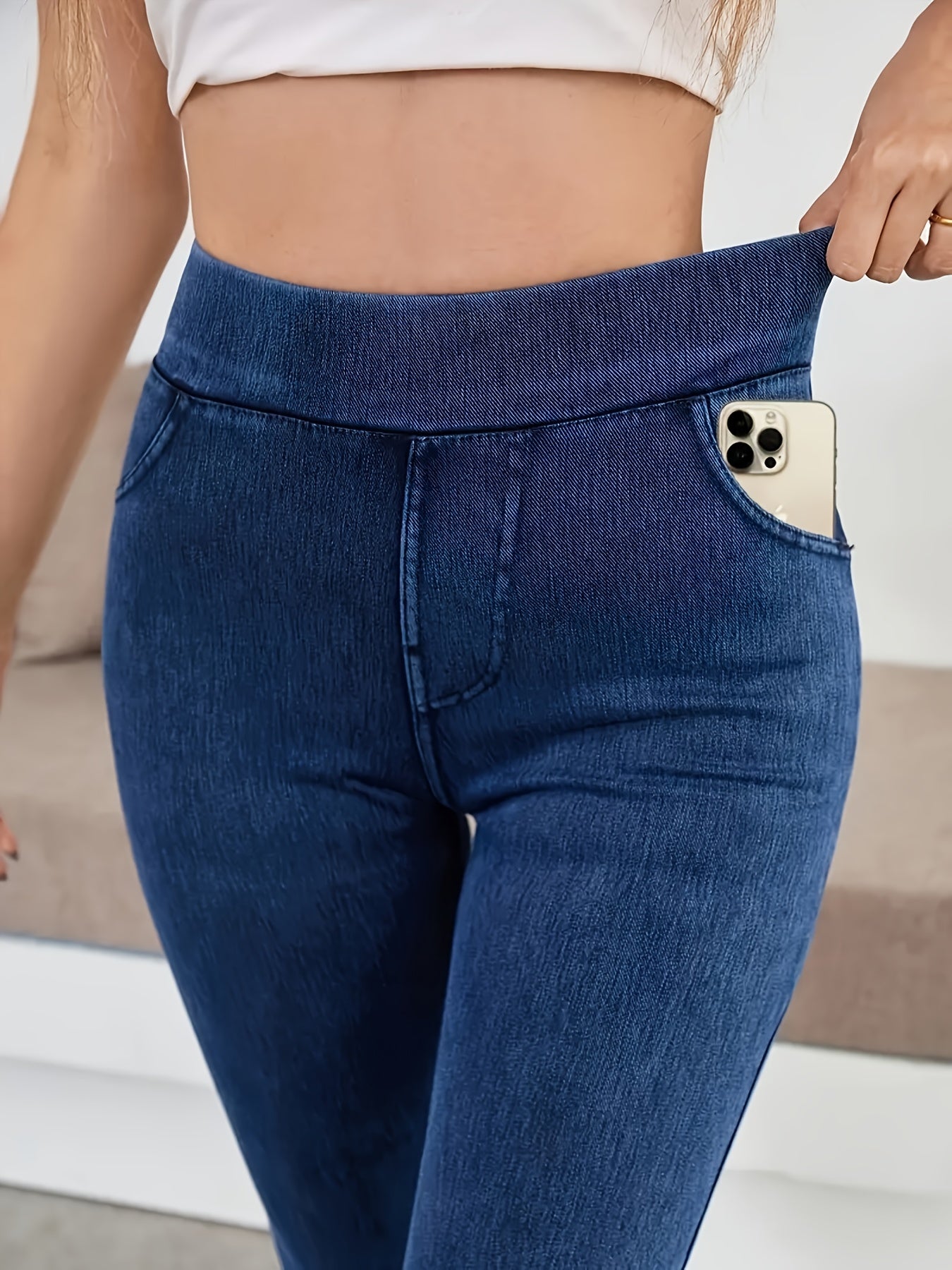 Ladies' High Waisted Soft Elastic Slim Fit Jeans, Pencil Pants Basic Style, Daily Yoga Pants for Outings, Minimalist Style, Versatile Basic Style, Machine Washable, Suitable for All Seasons