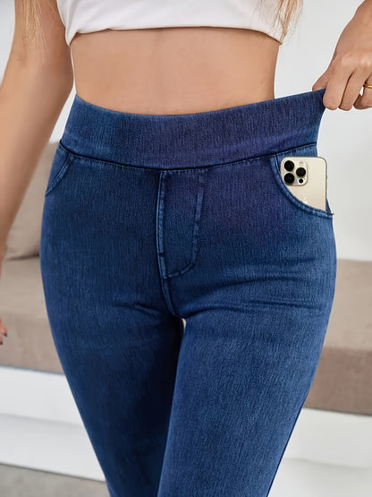 Ladies' High Waisted Soft Elastic Slim Fit Jeans, Pencil Pants Basic Style, Daily Yoga Pants for Outings, Minimalist Style, Versatile Basic Style, Machine Washable, Suitable for All Seasons