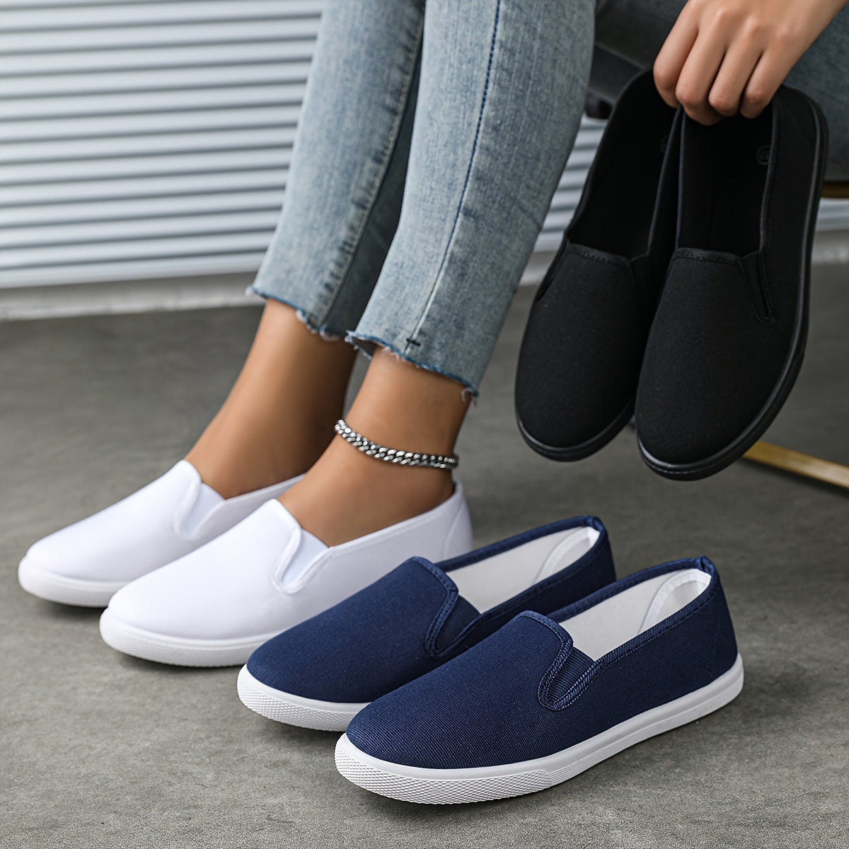 Unisex Solid Color Casual Shoes, Comfortable Round-toed Slip-on Shoes, Women's Flat Shoes, Outdoor Casual Shoes, Versatile Work Footwear, Women Shoes