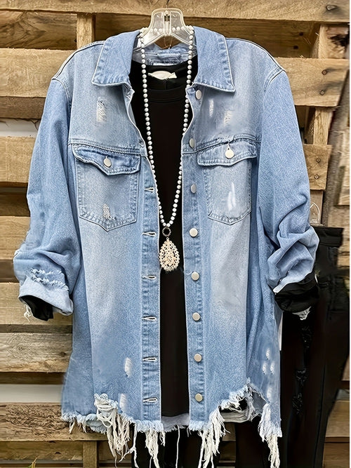 Women's Relaxed Denim Pullover Jacket Everyday 645