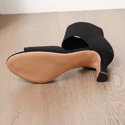 2026 New Women's Knit High Heel Shoes, Peep-Toe Elastic Slip-On Shoes, Comfortable Mid-Heel Party HeelsWomen's Elastic Knit Heeled Shoes, Peep-Toe Slip-On Mid-Heel Shoes for Daily & Party Wear, Women Shoes